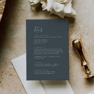 Cartão De Informações Detalhes do Casamento Azul do Marinho Escuro Moder