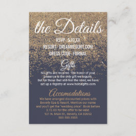 Cartão De Informações Detalhes do Casamento Azul do Marinho Glitter Spar