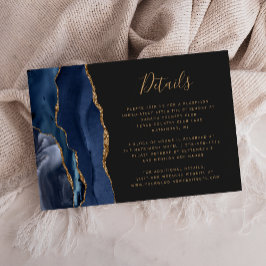 Cartão De Informações Detalhes do Casamento Azul Dourado Agate Dark, Mar
