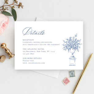 Cartão De Informações Detalhes do Casamento Azul Dusty do Ornamentado do