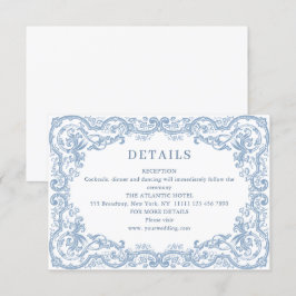 Cartão De Informações Detalhes do Casamento Azul Dusty do Ornamentado do