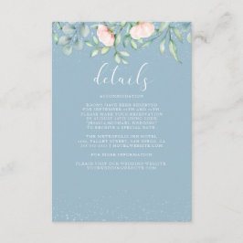 Cartão De Informações Detalhes do Casamento Azul Dusty, Rosas de Pêssego