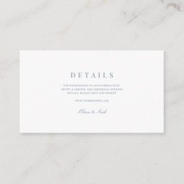 Cartão De Informações Detalhes do Casamento Azul e Branco com Script Ele