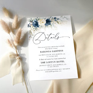 Cartão De Informações Detalhes do Casamento Azul e Branco do marinho