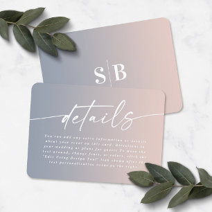 Cartão De Informações Detalhes do Casamento Azul e Rosa de Ombre Elegant