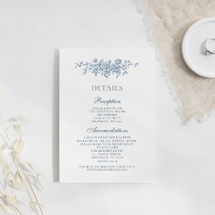 Cartão De Informações Detalhes do Casamento Azul Floral de Elegante Vint
