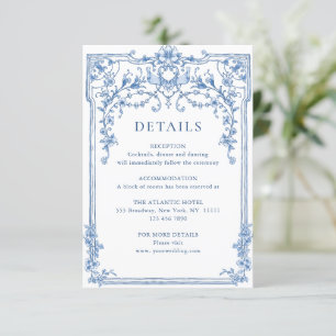 Cartão De Informações Detalhes do Casamento Azul Floral de Grace Ornamen