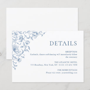 Cartão De Informações Detalhes do Casamento Azul Floral de Grace Ornamen