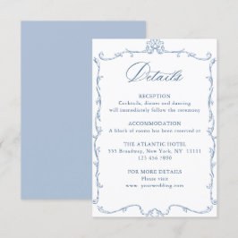 Cartão De Informações Detalhes do Casamento Azul Floral de Grace Ornamen