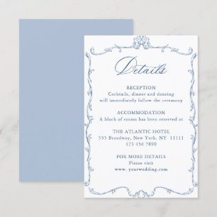 Cartão De Informações Detalhes do Casamento Azul Floral de Grace Ornamen