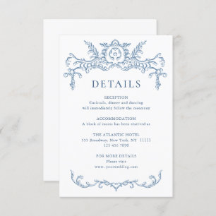 Cartão De Informações Detalhes do Casamento Azul Floral de Grace Ornamen