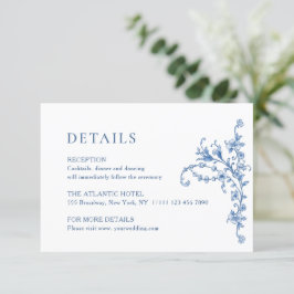 Cartão De Informações Detalhes do Casamento Azul Floral Elegância Vitori