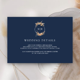Cartão De Informações Detalhes do Casamento Azul Marinho com Crista de F