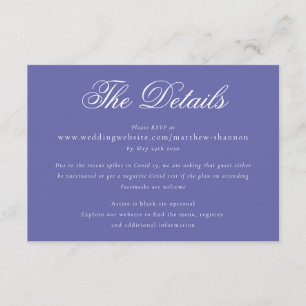 Cartão De Informações Detalhes do Casamento Azul Periwinkle do Script El