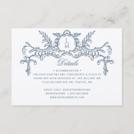 Cartão De Informações Detalhes do Casamento Barroco do Ornamentado Azul 