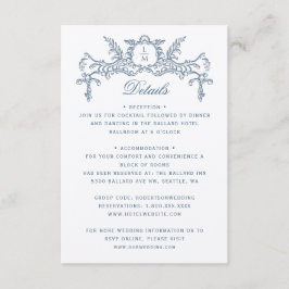 Cartão De Informações Detalhes do Casamento Barroco do Ornamentado Azul 