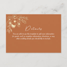 Cartão De Informações Detalhes do Casamento Bohemian Terracotta