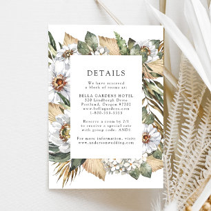 Cartão De Informações Detalhes do Casamento Boho Branco com Flores e Fol