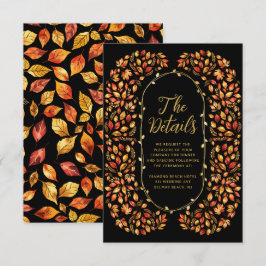 Cartão De Informações Detalhes do Casamento Boho com Folhas Rústicas e O