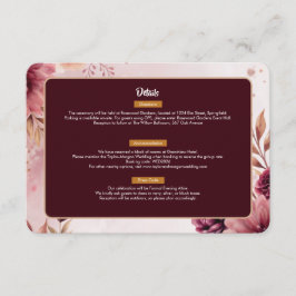 Cartão De Informações Detalhes do Casamento Boho Dreams com Florais
