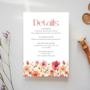 Cartão De Informações Detalhes do Casamento Boho Flor Silvestre Rosa Pas