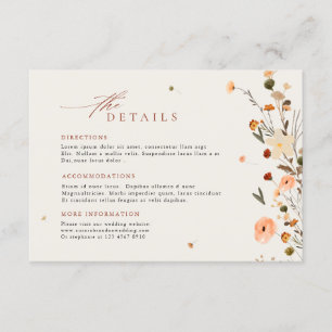 Cartão De Informações Detalhes do Casamento Boho Floral do Jardim de Flo
