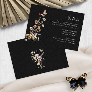Cartão De Informações Detalhes do Casamento Boho Preto