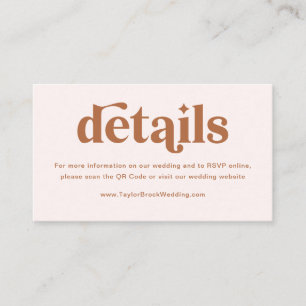 Cartão De Informações Detalhes do Casamento Boho Retro Creme Laranja Que