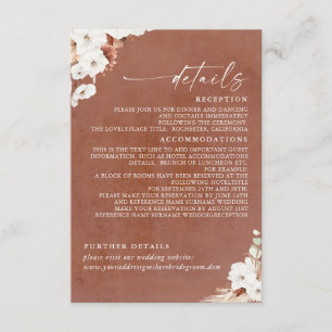 Cartão De Informações Detalhes do Casamento Boho Terracota e Flores Bran