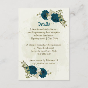 Cartão De Informações detalhes do casamento botânico bege azul-lacrimogê