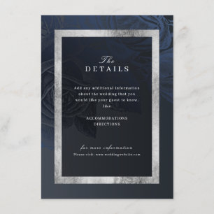 Cartão De Informações Detalhes do casamento botânico do marinho Luxe ros