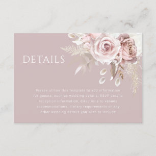 Cartão De Informações Detalhes do Casamento Botânico Floral de Blush de 