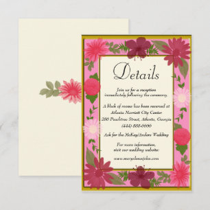 Cartão De Informações Detalhes do Casamento Botânico Floral Rosa-Quadra