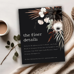 Cartão De Informações Detalhes do Casamento Botânico Preto-Ferrugem Boho