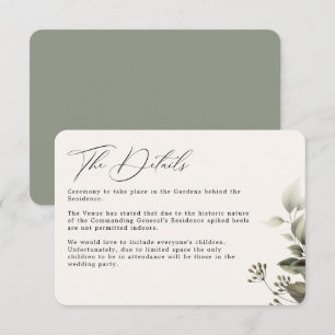 Cartão De Informações Detalhes do Casamento Botânico Simples Verde