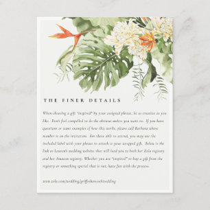 Cartão De Informações Detalhes do Casamento Botânico Verde Laranja Tropi