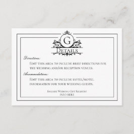 Cartão De Informações Detalhes do Casamento Branco Clássico