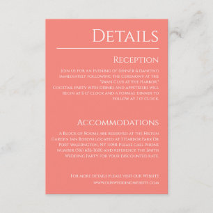 Cartão De Informações Detalhes do Casamento Branco e Coral Rosa-