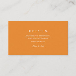 Cartão De Informações Detalhes do Casamento Branco e Laranja Elegante