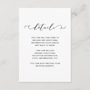 Cartão De Informações Detalhes do Casamento Branco e Preto Chic