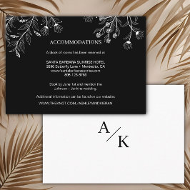 Cartão De Informações Detalhes do Casamento Branco e Preto Floral Elegan