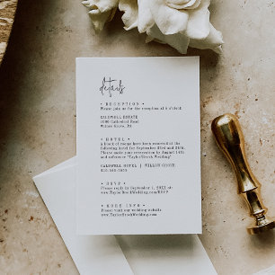 Cartão De Informações Detalhes do Casamento Branco e Preto-Quadrado Mode