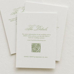 Cartão De Informações Detalhes do Casamento Branco e Verde Código Qr RSV