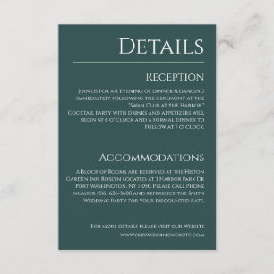 Cartão De Informações Detalhes do Casamento Branco e Verde Esmeralda-