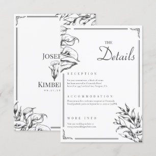 Cartão De Informações Detalhes do Casamento Branco Floral de Boho Elegan