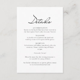 Cartão De Informações Detalhes do Casamento Branco Minimalista de Script