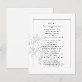 Cartão De Informações Detalhes do Casamento Branco Negro Floral Moderno