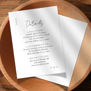 Cartão De Informações Detalhes do Casamento Branco Negro Minimalista Ele