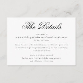 Cartão De Informações Detalhes do Casamento Branco Preto do Script Elega