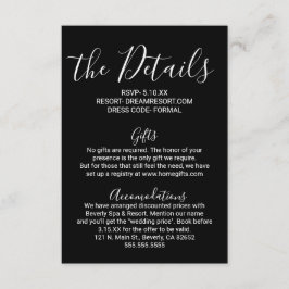 Cartão De Informações Detalhes do Casamento Branco Preto Mínimo Simples